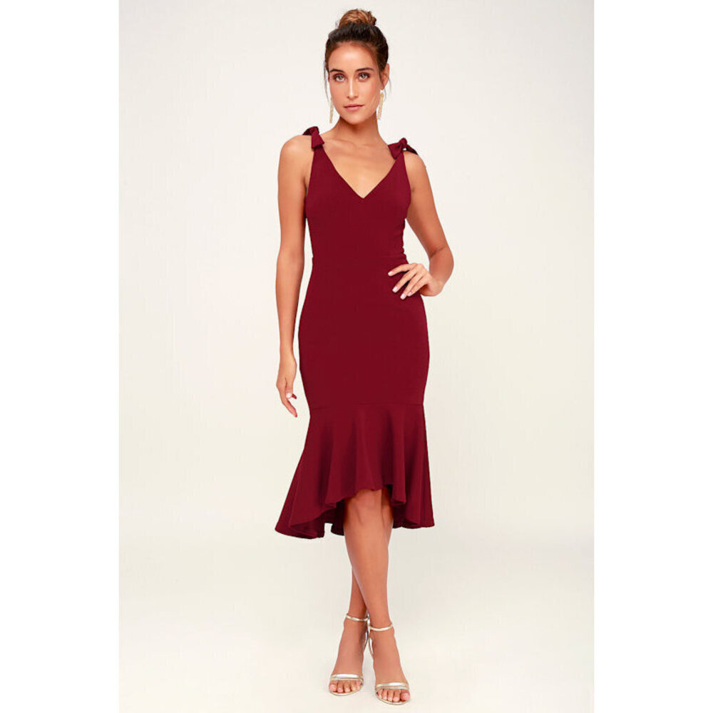Lulus Want You To Want Me Wine Red Trumpet Hem Bodycon Midi Dress - Size M